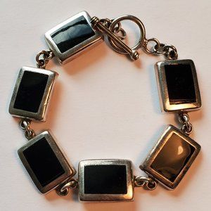 Vintage Taxco 925 Black Rectangular Links Bracelet 46.4g